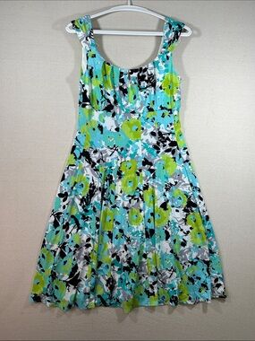London Style Aqua & Lime Floral Sleeveless Dress